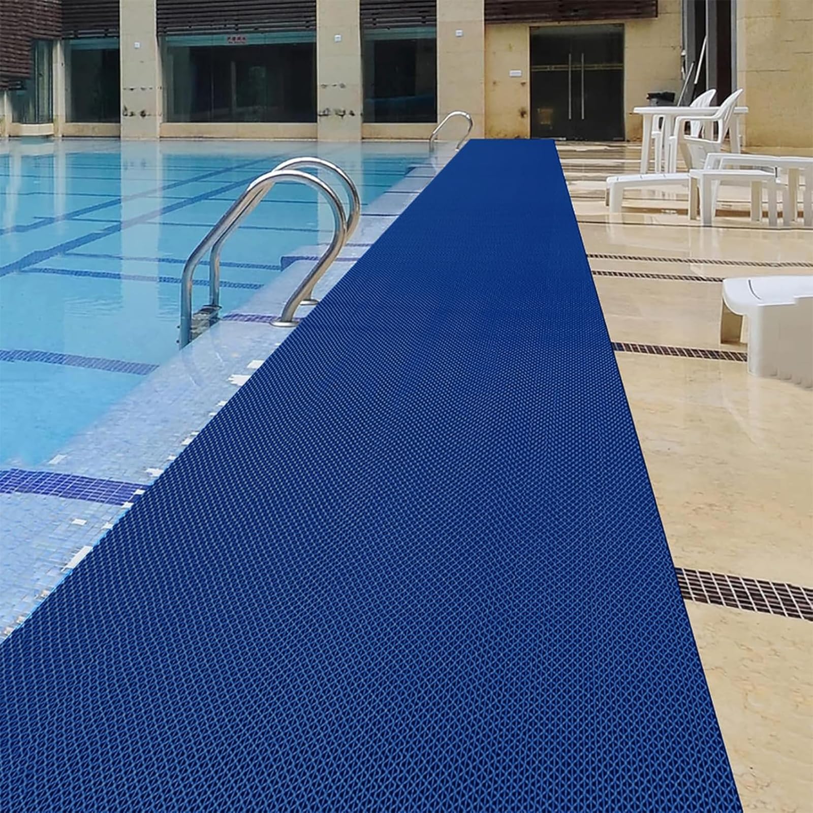 Pool Mat Non Slip Drainage Floor Mats 3x10 Ft PVC Commercial Heavy Duty Anti Slip Anti-Fatigue Pads Bathroom Garage Restaurant Patio Basement Outdoor Indoor Door Rug Entrance Mat,Blue, 3×10ft/0.9*3M