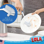 LOLA Pro Utility All Purpose Kitchen Cleaning Brush, 6 Pack, Durable Bristles, Comfort Ergonomic Rubber Non-Slip Grip, Built-in Food Scraper