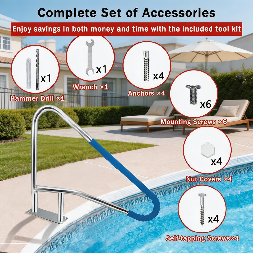 Garvee Pool Handrail 55"x32", Pool Railings for Inground Pools, Safety Handrails 375lbs Load Capacity, 304 Stainless Steel Stair Rail with Grip Cover