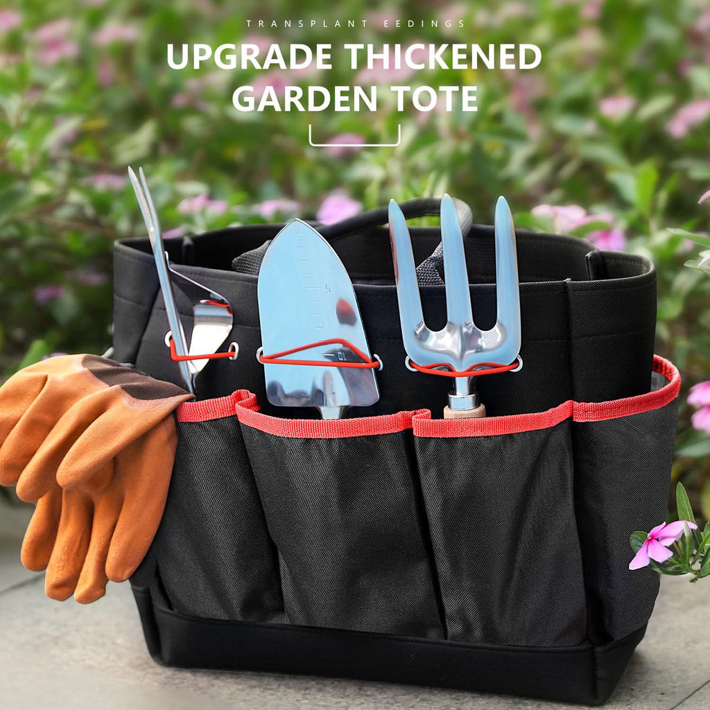 Grenebo 9-Piece Gardening Tools Set with Fashion Handbag, Black Red
