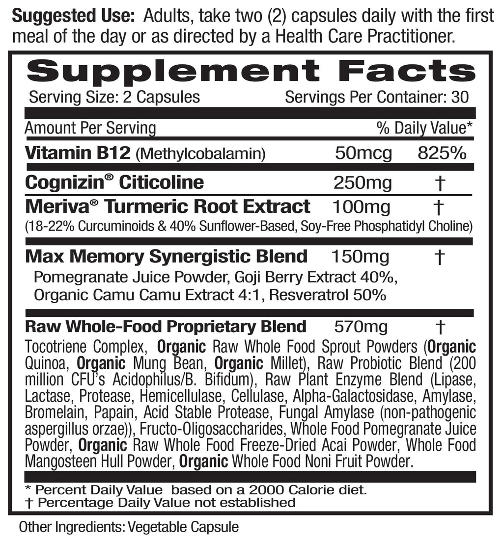 EMERALD LABS Memory Health - Brain Health & Memory Supplement - Supports Energy & Focus - Features Meriva Turmeric, Vitamin B12 & More - 60 Vegetable Capsules (30-Day Supply)