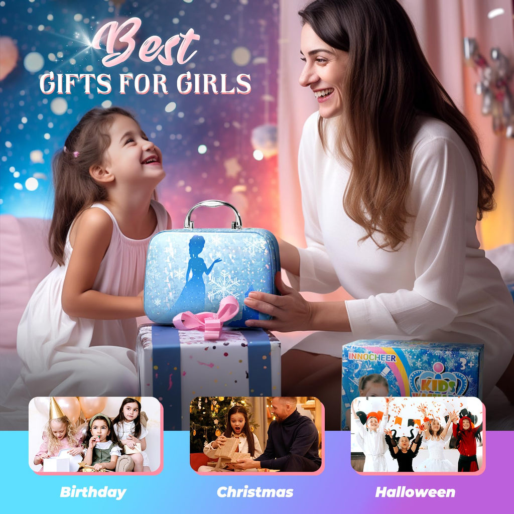 INNOCHEER Kids Makeup Kit for Girl Toys, Frozen Makeup Set for Girls, Real Washable Makeup Kit for Girls, Birthday Christmas Princess Gifts for Girls Kids Age 3 4 5 6 7 8 9 10 11 12 Year Old