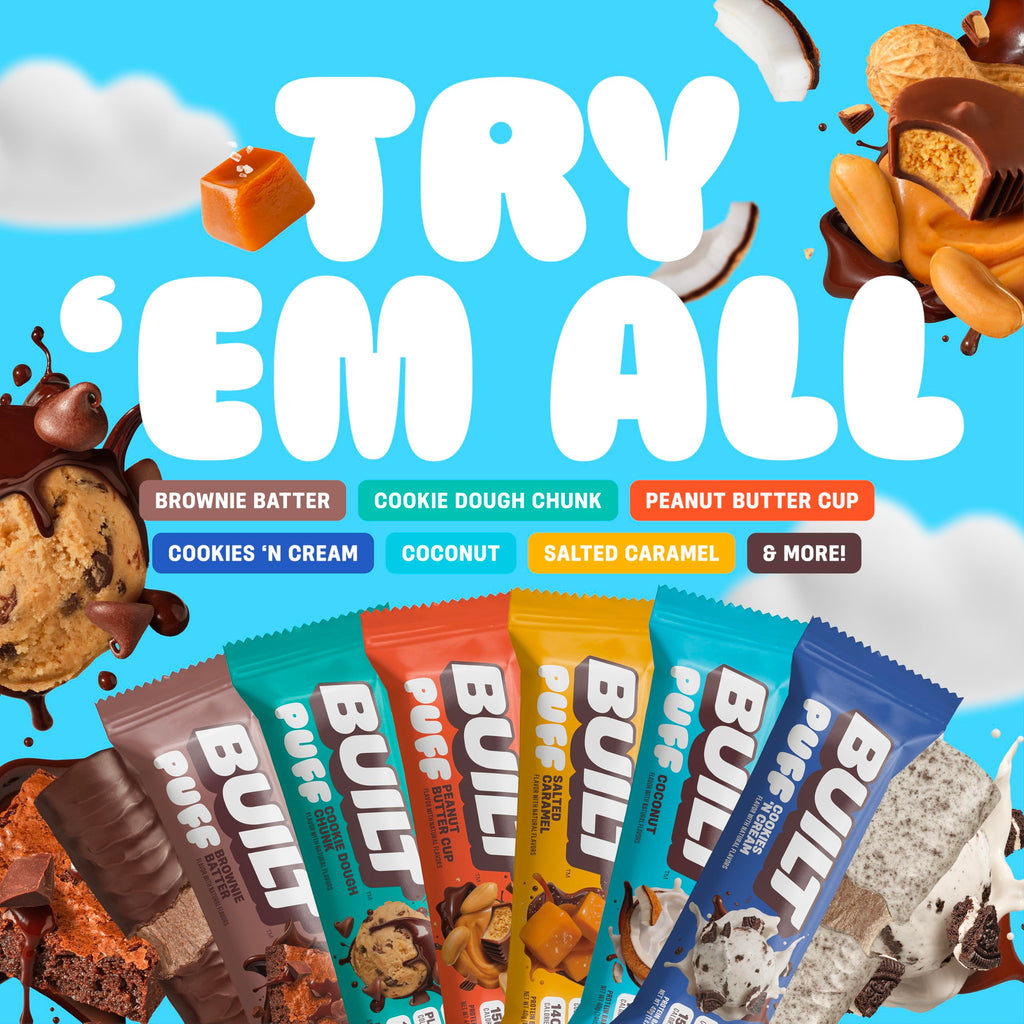 BUILT Bar Puff Protein Bars - Brownie Batter - 17g Protein Snack Bars with Collagen - Calorie Conscious & Gluten Free - 12 Count