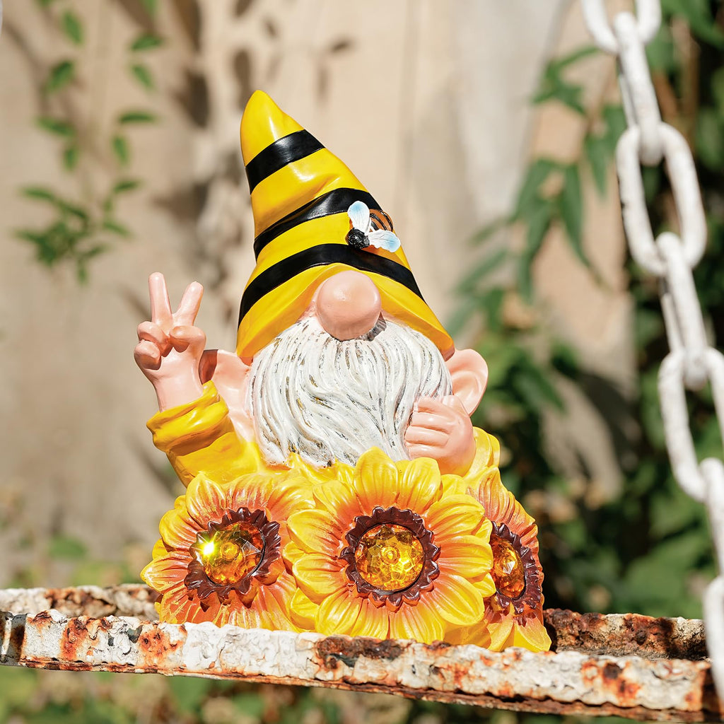 Joint Honglin Garden Funny Gnome Statue with Crystal Sunflower Lights
