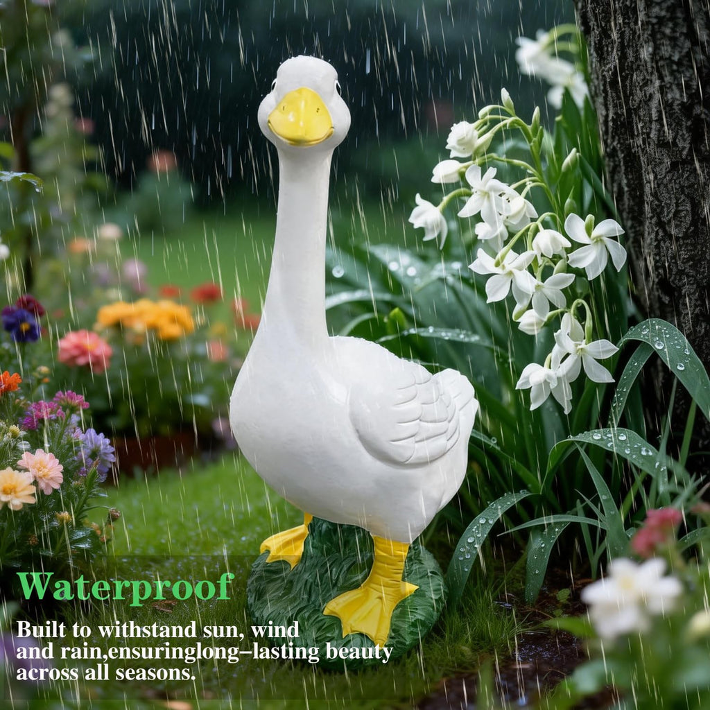 20″ Porch Goose Statue Garden Decor, Durable Resin Sculpture Hand-Painted