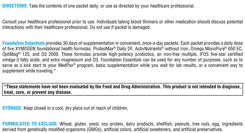 XYMOGEN Foundation Essentials - Daily Supplement Packets for Overall Health - Fish Oil, Magnesium & Probiotics - Travel-Friendly - Gluten-Free & Non-GMO - 30 Packets