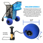 Beach Cart Balloon Wheel Deluxe Heavy Duty Folding Ocean Utility 13” x 7” Sand Wheels Holds 4 Folding Chairs Umbrella Holder Removable Beach Bag Blue Striped Pattern