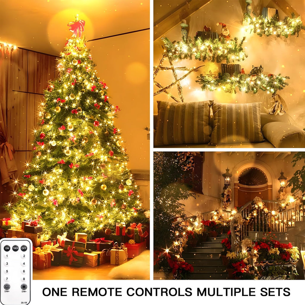 suddus Indoor String Lights with Remote, Warm White Christmas Lights Plug in with Timer, 33ft 100 LED Twinkle Fairy Lights for Bedroom Dorm Xmas Tree Wreath Wedding Garden Party Outdoor Decorations
