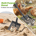 Sifter Shovel for Chicken Coop, 47 Inch Heavy Duty Beach Sifting Shovel for Sand Rock Poop Cleaning, Metal Detector Shovels for Farm, Gardening, D-Grip Handle, Square Gardening Shovels