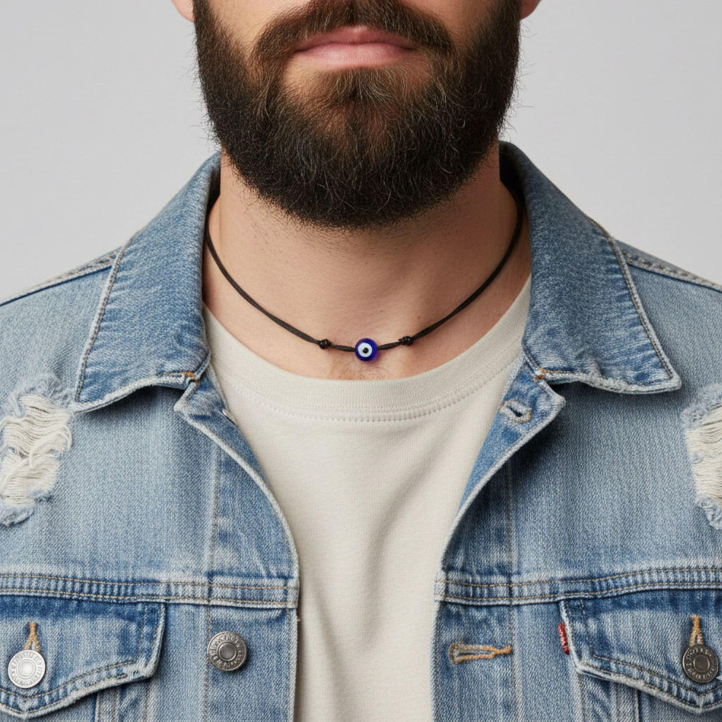 Evil Eye Choker Necklace, Adjustable Black String for Men Women Teens