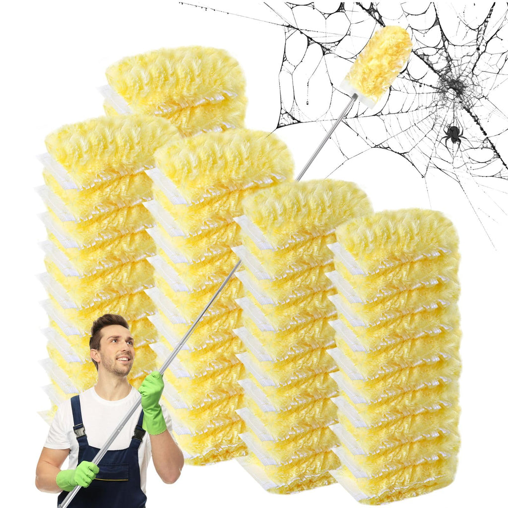 Duster Refills,Static Dust Removal Brush Disposable Replacement Head Compatible with Swiffer Duster Refills for Electronics, Furniture, Blinds, Ceiling Fans (Yellow, 30 Refills+1 Extension Pole)