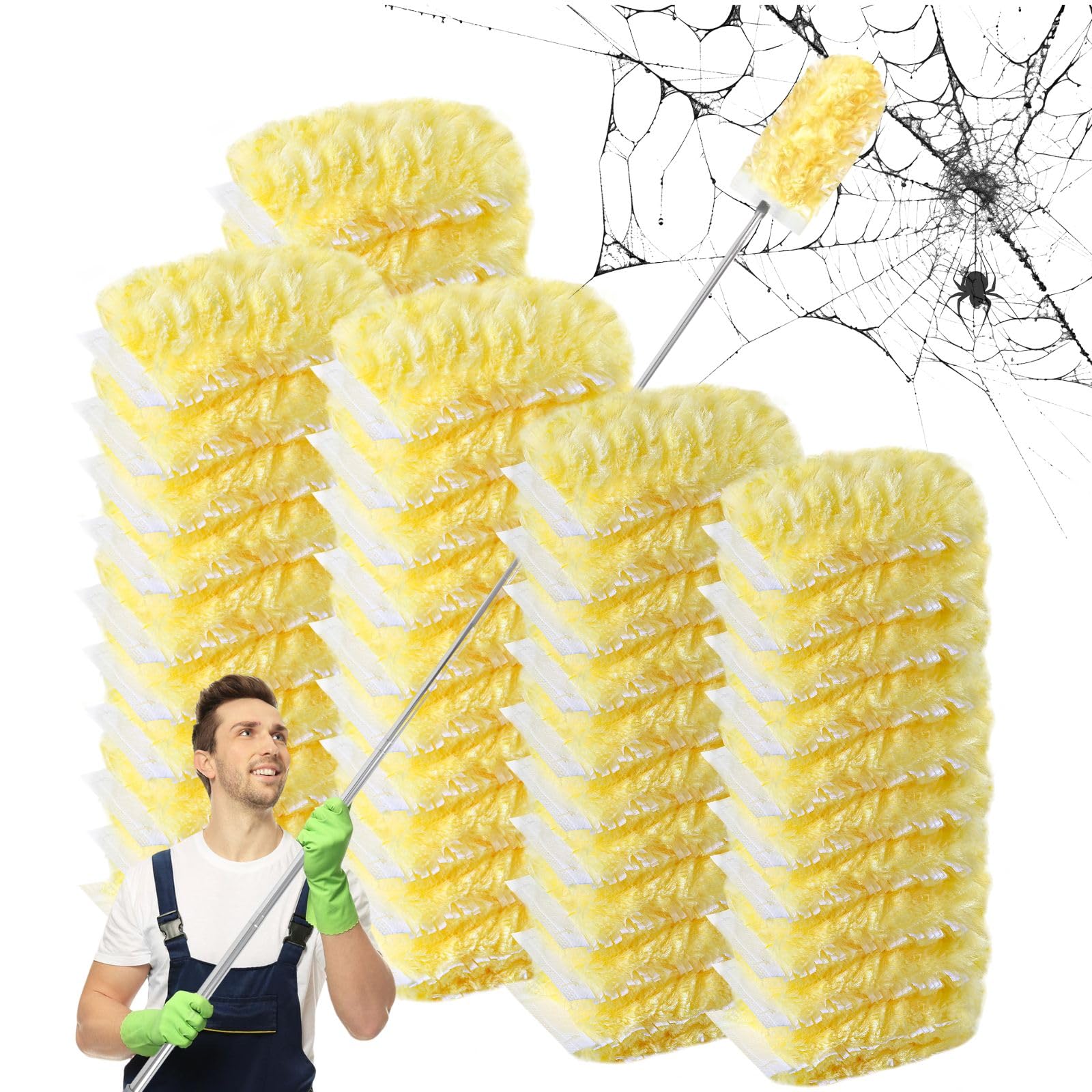 Duster Refills,Static Dust Removal Brush Disposable Replacement Head Compatible with Swiffer Duster Refills for Electronics, Furniture, Blinds, Ceiling Fans (Yellow, 30 Refills+1 Extension Pole)