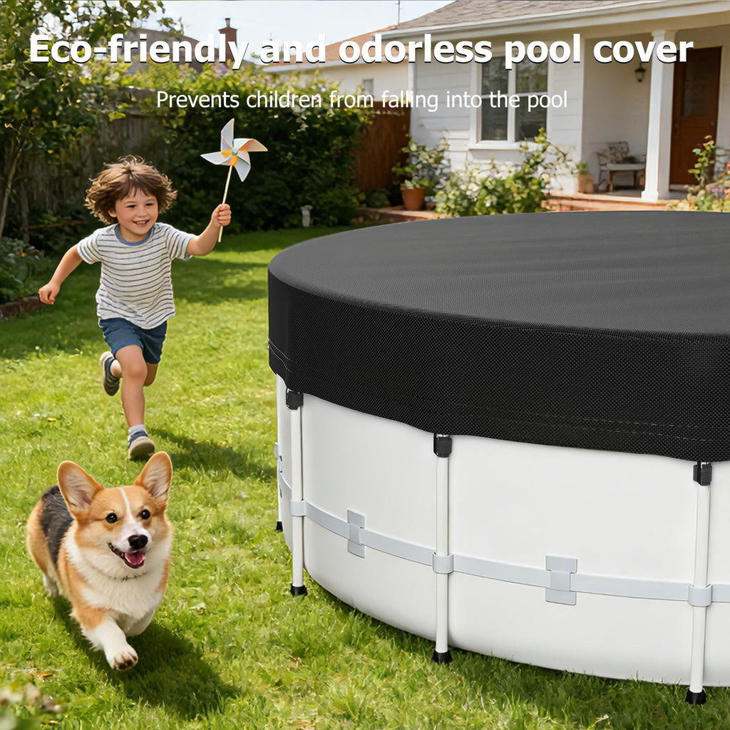 14 Ft Round Pool Cover for Metal Frame Above Ground Pools - Upgraded Windproof Design Compatible with Intex/Bestway Frame Above Ground Outdoor Swimming Pool (Black)