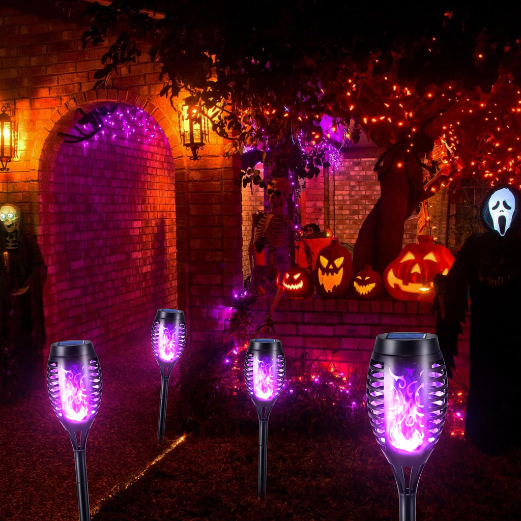 Toodour Solar Torch Flame Lights, 12 Pack Solar Lights Outdoor with Flickering Flame, Waterproof Patio Light Landscape Decoration Lighting for Garden, Lawn, Yard, Outdoor Decorations - Purple