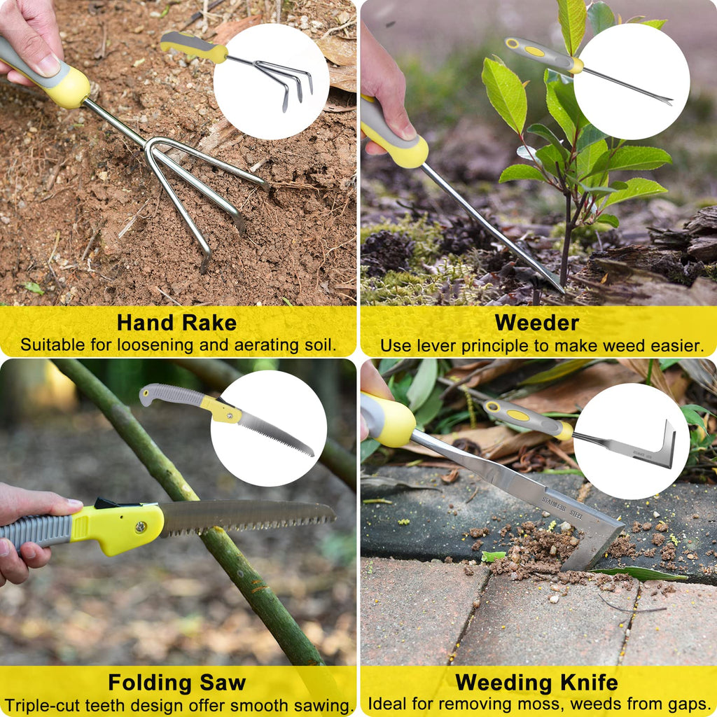 Carsolt 10Pcs Heavy Duty Stainless Steel Garden Hand Tools Set for Planting