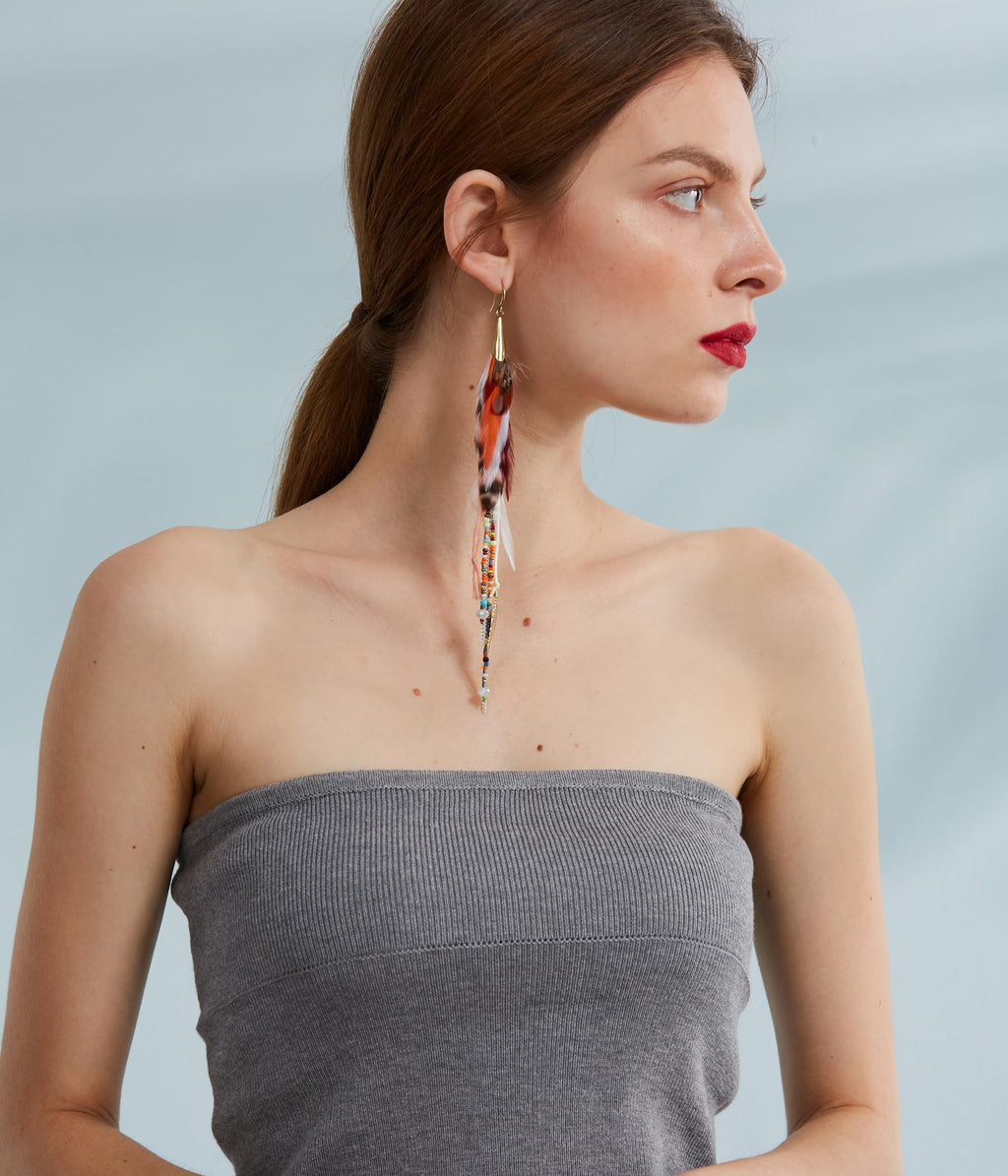 Bohemian Feather Dangle Earrings for Women with Shell Beads Long Tassel Design Drop Earrings (Style-Boho)