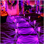 DenicMic Solar Lights Outdoor 10 Pack Waterproof Purple LED Stainless Steel Stake Outside Lights for Yard Pathway Garden Driveway Walkway Landscape Path Lighting Halloween Decorations Outdoor