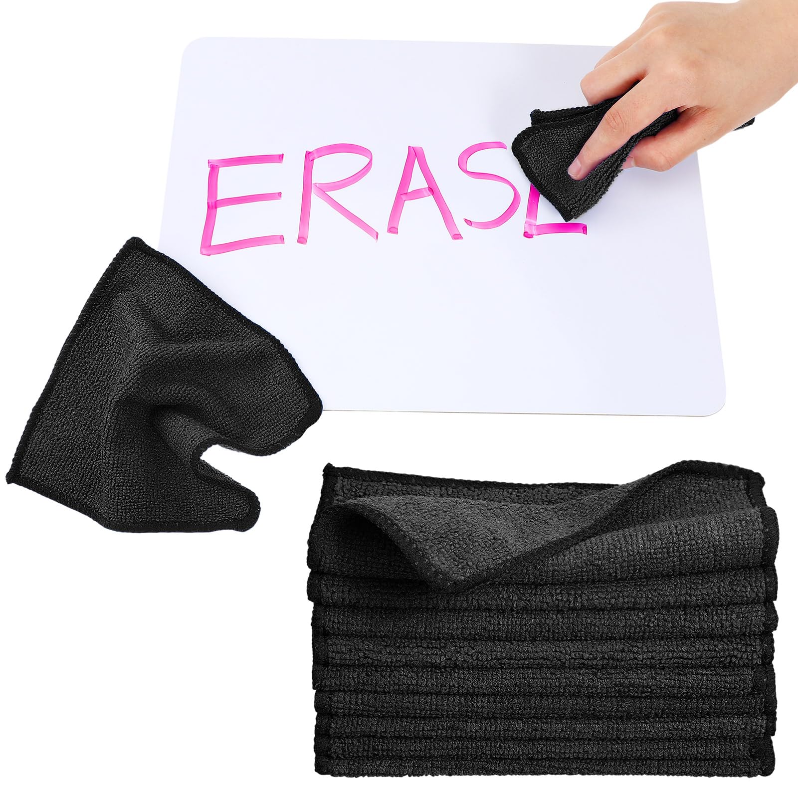 Tanlade Microfiber Cleaning Cloth 6"x6" Cleaning Rags Reasonable Kitchen Towels Microfiber Towels Cars Wash Dry Erase Cloth (Black,30 Pcs)