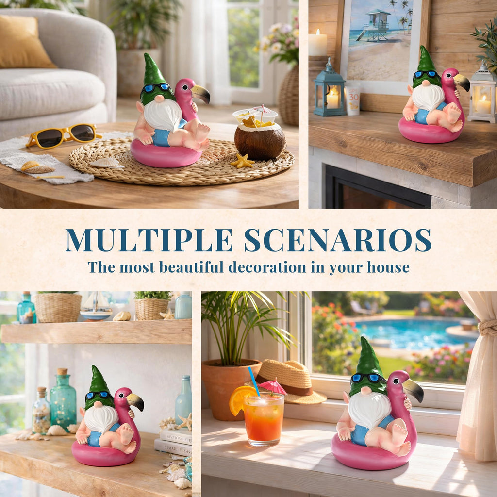 TISEJOY Garden Gnomes Outdoor Statues, Funny Flamingo Decor Gnomes Decor for Yard Patio Garden, Summer Gnomes Sculptures for Home Desk Table Pool Backyard, Garden Gifts for Mom, Friends
