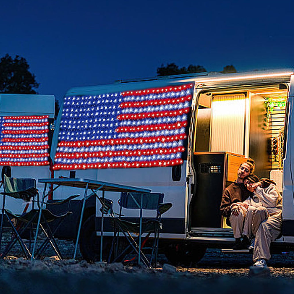 (New) American Flag Lights, Outdoor String Lights 420 LED Waterproof Led Flag Net Light Patriotic Ornaments for Outdoor Home Yard,Garden, Camping, Memorial Day, 4th of July, Christmas Decorations