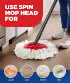 4-in-1 Mop Heads Replacements for O Cedar EasyWring 1 Tank System, Includes 1 Base | 1 Scrub Brush Head | 2 Spin Mop Heads, Full Set Mop Replace Heads for Cleaning Home, Bathroom & Kitchen