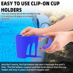 TonGass (6-Pack, Blue) Poolside Cup Holders Compatible with Above Ground Pools with 2 Inches or Thinner Round Top Bars - Strong and Durable Easy to Use Clip-On No-Spill Cup Holders
