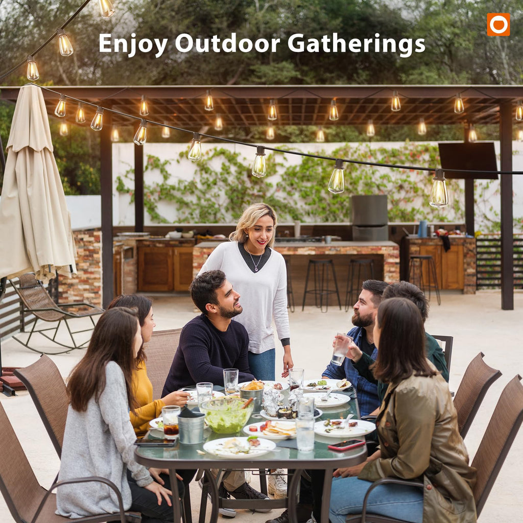 addlon 150FT(144+6) Solar String Lights Outdoor with Remote, Long-Lasting Waterproof Patio Lights, Dimmable & Timable Hanging Solar Light with 45 LED Bulbs for Outside, Yard, Garden, Camping, Gazebo