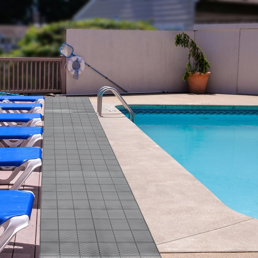 3 x 20FT Drainage Pool Flooring Mats Non Slip Swimming Pool Mat PVC Splash Matting Mesh Hollow Doormat Roll for Outdoor Indoor Garage Restaurant Sauna SPA Heavy Duty Commercial Anti Slip Floor Mats