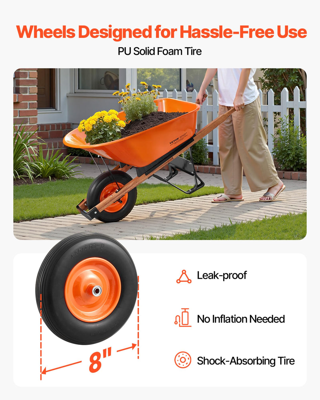 VEVOR Wheelbarrow Cart, 6 Cu. Ft. Load & 330 lbs Capacity, One Wheel Garden Dump Cart Wheel Barrow with Metal Handle & 16" Wide Track Wheels, Easy Loading Utility Yard Cart & Wagons for Lawn Farm