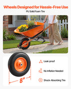 VEVOR Wheelbarrow Cart, 6 Cu. Ft. Load & 330 lbs Capacity, One Wheel Garden Dump Cart Wheel Barrow with Metal Handle & 16" Wide Track Wheels, Easy Loading Utility Yard Cart & Wagons for Lawn Farm