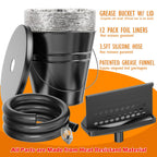 Rear Grease Drainage System for Blackstone Griddle 36" 28" 22" 17" – Large Capacity Grease Catcher Funnel with Integrated Magnetic Gate, 3.5FT Silicone Hose, Sealed Bucket W/Lid & 12-Pack Foil Liners