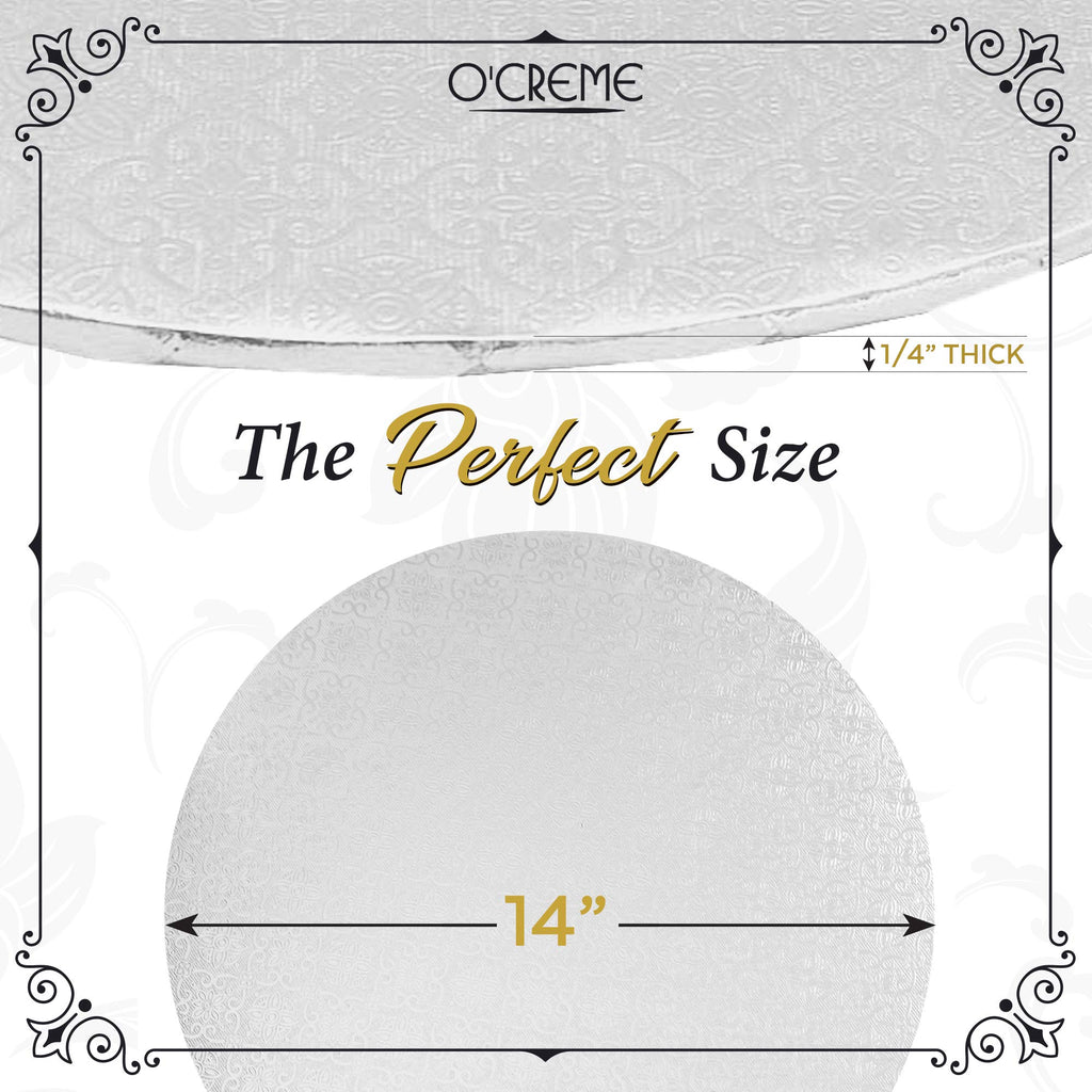 O'CREME White Wraparound Cake Pastry Round Drum Board 1/4 Inch Thick, 14 Inch Diameter - Pack of 10