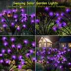 Solar Garden Lights Outdoor, 2 Pack 16 LED Solar Purple Firefly Lights Waterproof, Starburst Wind Swaying Light for Outside Yard Patio Planter Flower Bed Walkway Halloween Christmas Decoration