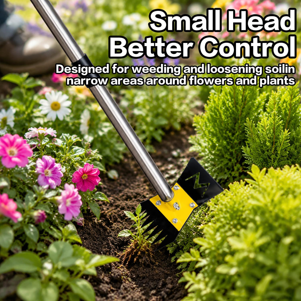 BCJCLTS 2-in-1 Garden Hoe and Weed Puller Rake, 60 Inch Adjustable Long Handle Weeding Tool Heavy Duty Spring Steel Head, Dual Side Hand Weed Rake, Weed Remover for Garden, Yard, Lawn, Driveway.