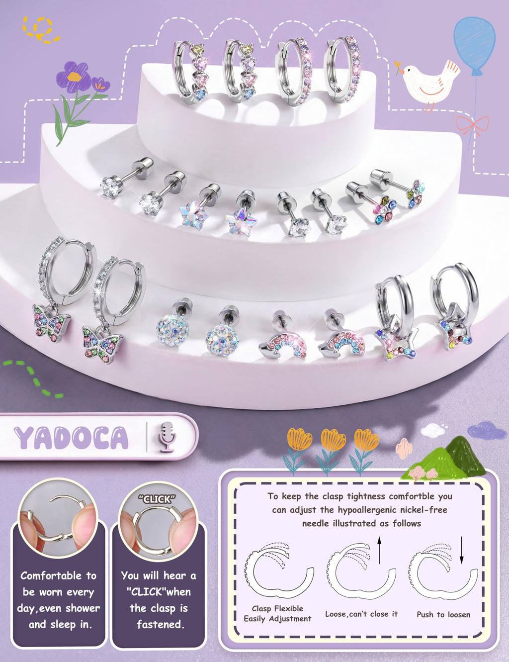 Hypoallergenic Earrings for Girls Women Kids Toddler Surgical Steel Earring