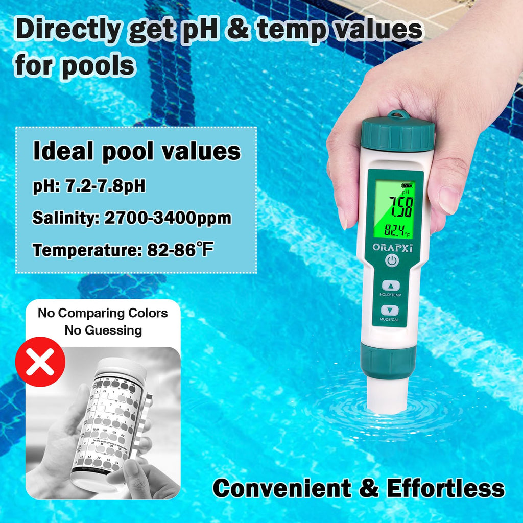 Pool Salt Tester ORAPXI pH and Salt Meter for Saltwater Pool pH and Salinity Digital Tester 5 in 1 Salt Meter for Swimming Pools Hot Tubs and Swim Spas