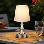 PARTPHONER Mini Cordless LED Table Lamp, 5200mAh Rechargeable Battery Operated Lamp, 3-Level Brightness, Touch Dimmable Desk Lamp, Bedside Night Light for Patio Camping Restaurant Home, Brushed Nickel