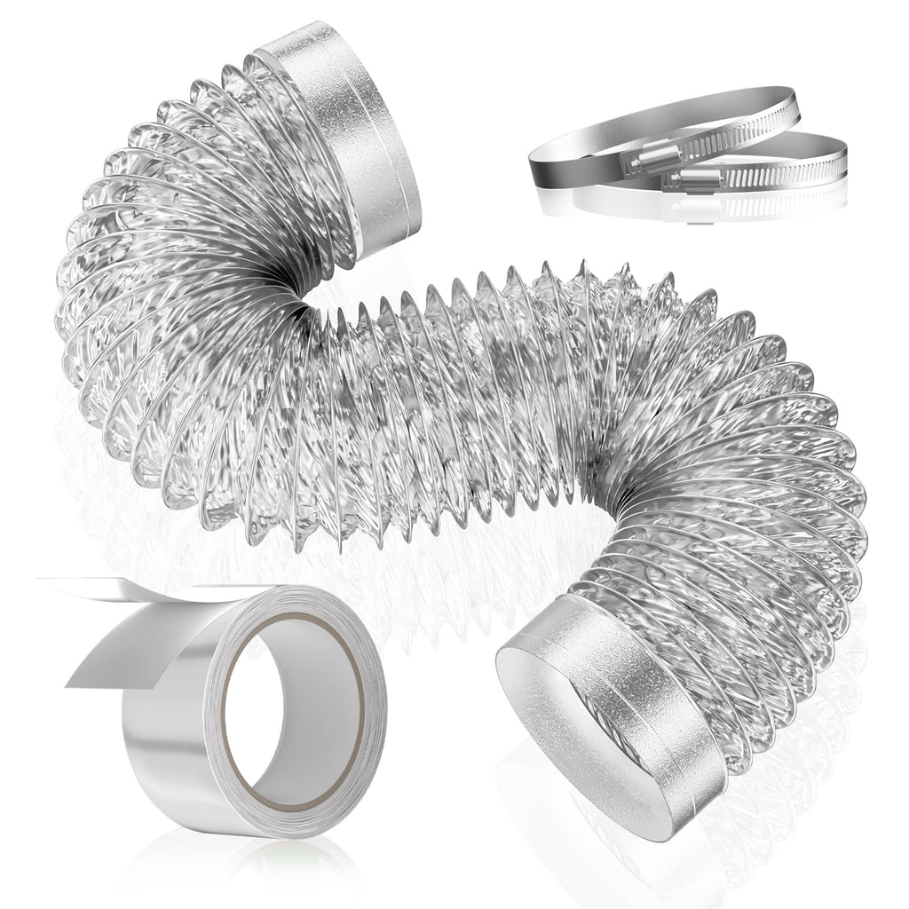 HOOMESUN Extra Thick Heavy Duty 4 inch 10FT Dryer Vent Hose, Flexible Insulated Duct Hose, (6-ply) Aluminum Foil HVAC Ducting Kit with 2 Clamps and 1 Tape