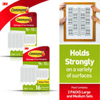 Command Medium and Large Picture Hanging Strips, Damage Free Hanging Picture Hangers, No Tools Wall Hanging Strips for Living Spaces, White, 16 Medium Pairs and 16 Large Pairs (64 Total)