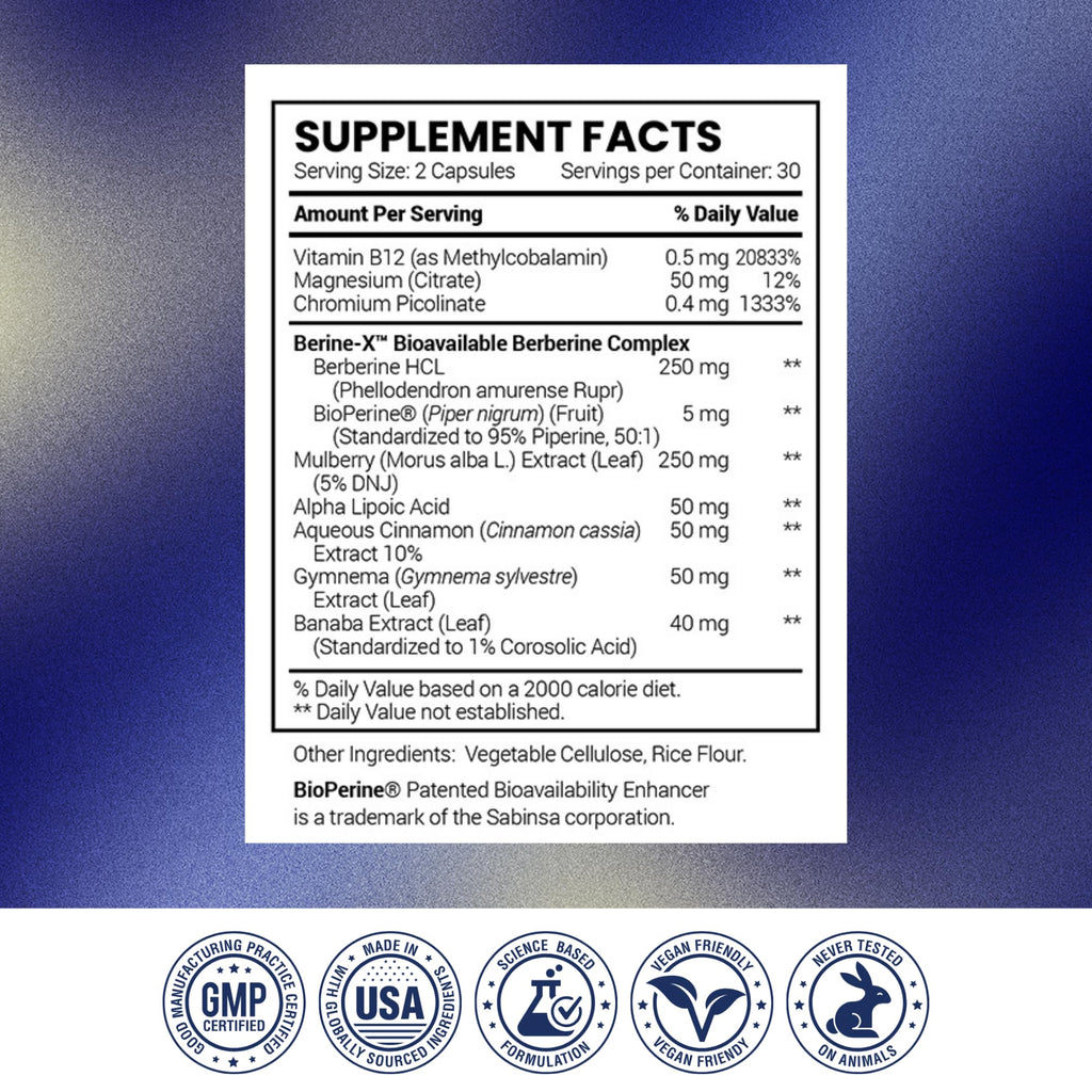 Research Verified Glucotrax - Berberine, Chromium Picolinate, Cinnamon, Gymnema - 3 Month Supply - 180 Capsules
