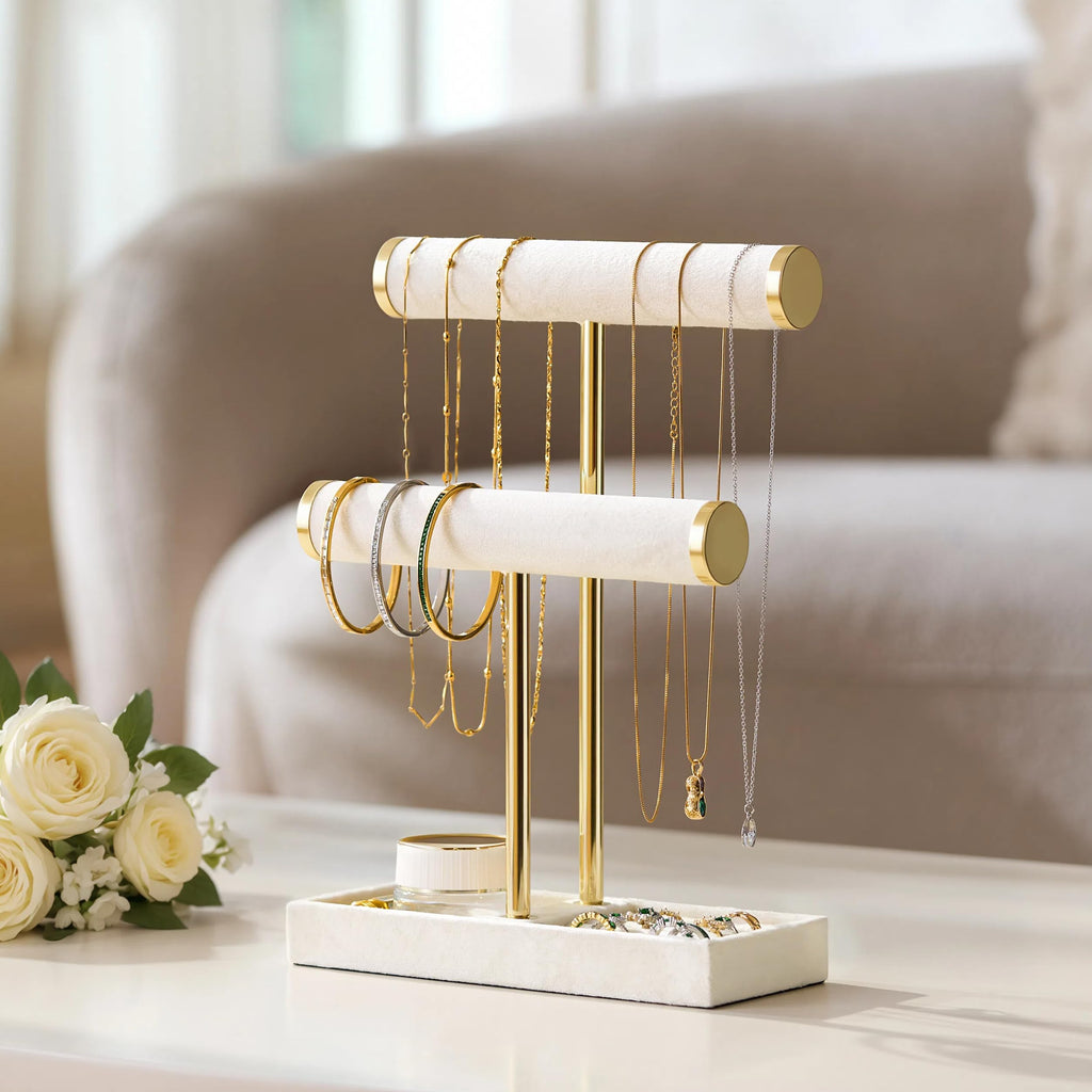 bussdis 2 Tier Bracelet Holder Display, Necklace Holder Organizer, Beige