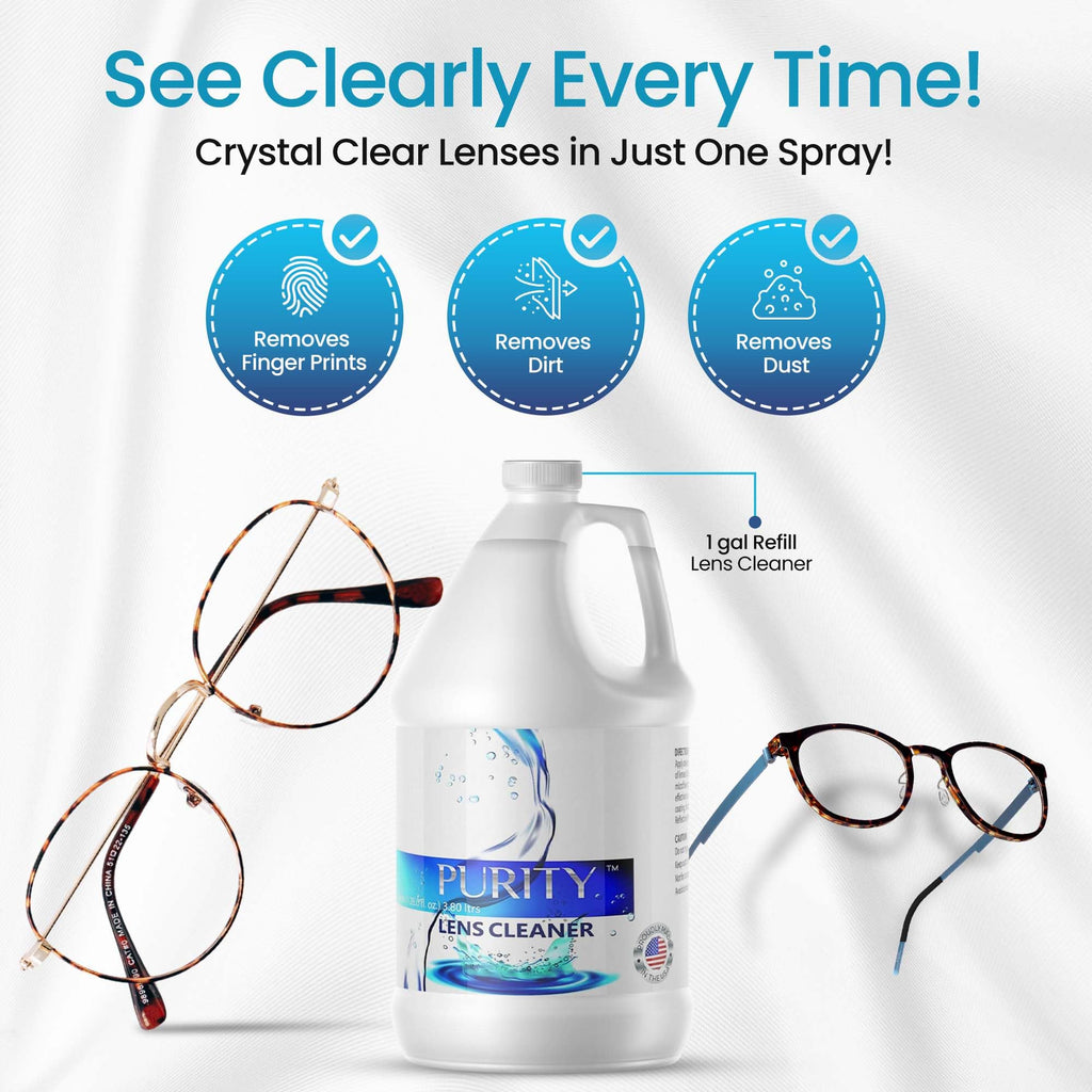 Purity Eye Glasses Lens Cleaner - Refill Eyeglass Lens Cleaning Bottle - Safe for All Lenses (AR Coated Included), Eyeglasses and Screens - Made in USA - Clear, 1gal
