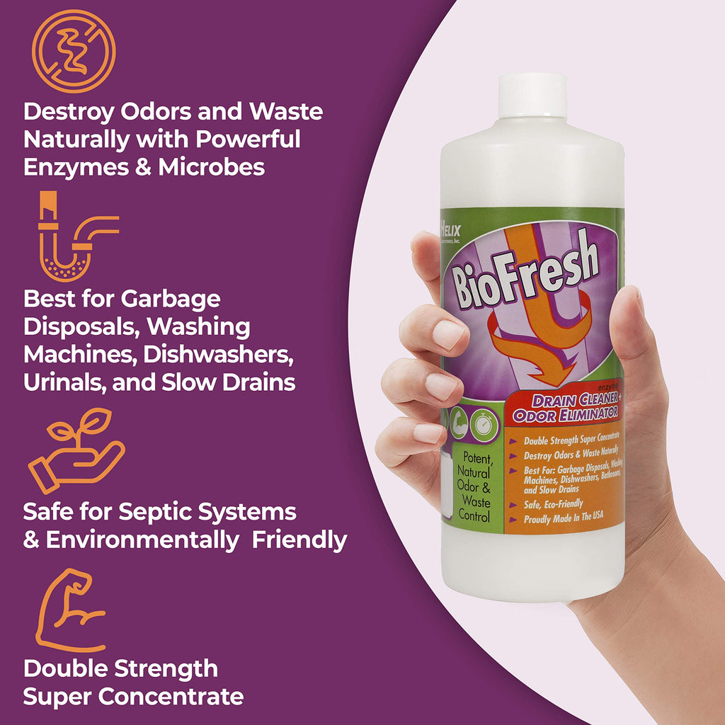Enzyme Drain Cleaner & Deodorizer for Sink Drain, Showers, Septic Systems, Bathroom & Kitchen - Smell Remover for Fruit Fly Garbage Disposals, Dishwasher & Washing Machines - (32oz)