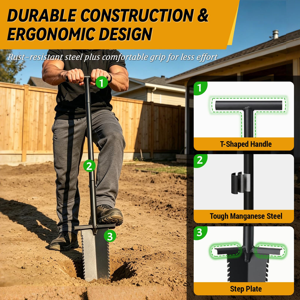 Metal Detecting Shovel, 39" Root Slayer Shovel with Serrated Blade, Lightweight and Durable Garden Spade Shovel, Metal Detector Shovel, Drain Spade for Cutting Root, Digging, Trenching, Transplanting