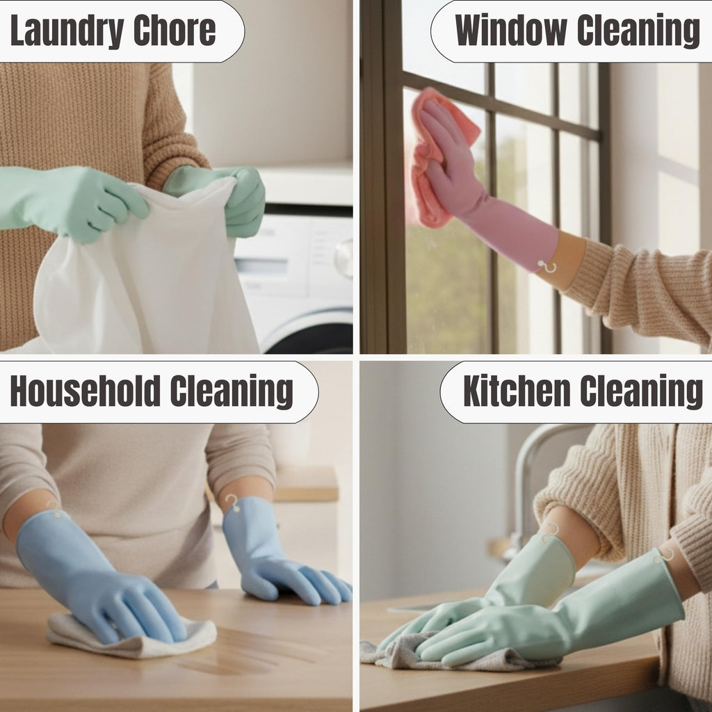 IMARU 3 Pairs Dishwashing Gloves with Hanging Hooks - Reusable Rubber Cleaning Gloves for Household & Kitchen & Gardening, Non-Slip & Waterproof & Durable (Small)