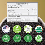 Black Seed Oil Organic Cold Pressed Unrefined Glass Bottle | USDA Certified Organic Black Cumin Seed Oil | High Thymoquinone Omega 3 6 9 | For Immune Support, Joints, Digestion, Hair & Skin | 8 Fl oz