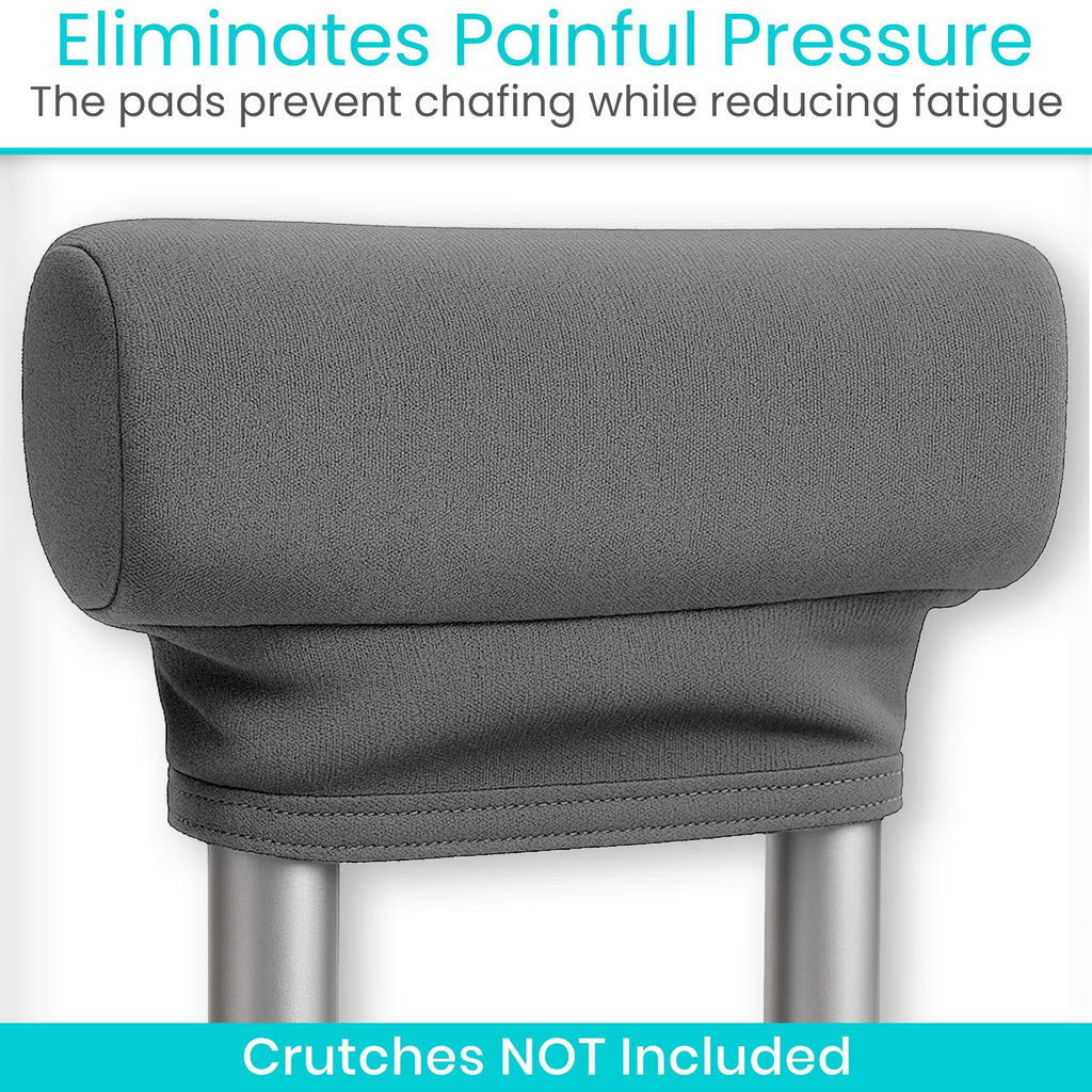 Vive Crutch Pads & Hand Grips - Padding for Walking Arm Crutches - Universal Underarm Padded Forearm Handle Pillow Covers for Hand Grips - Soft Foam Armpit Accessories for Adults, Kids (Gray)