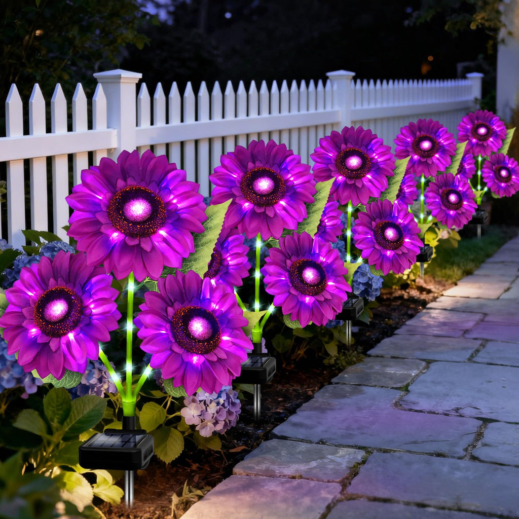 ANGMLN Solar Lights Outdoor Garden Decor, 5 Pack with 15 Purple Sunflower Lights, Solar Flowers Waterproof, Birthday Gifts for Mom Women, Outside Decorative Light for Landscape Yard Patio Lawn