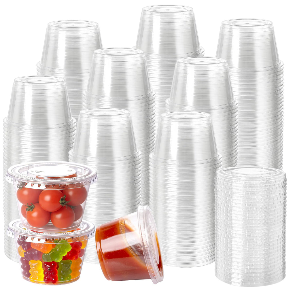HOMIP 100PACK 4oz Plastic Portion Cups with Lids, Condiment, Jello Shot Cup