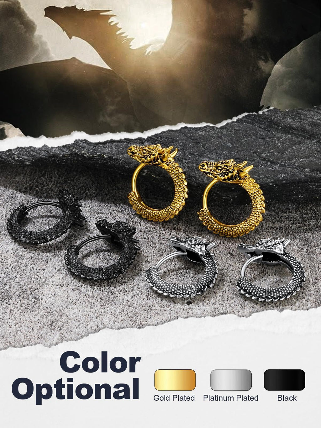 U7 Gold Dragon Earrings Small Hoop Earrings for Men
